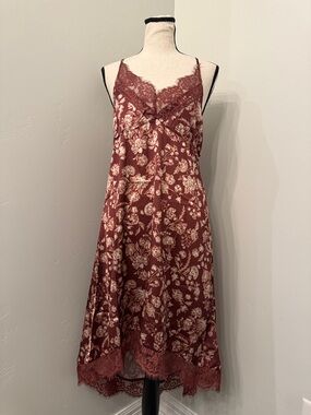 NWT Floral Satin Slip Dress Small Lace Trim High Low Hem Romantic Date Night